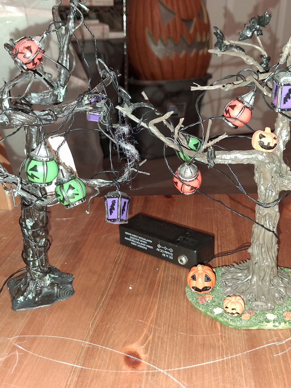 Two Lemax Halloween Trees With Working Light Strings